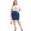 Agnes Orinda Women's Plus Size Raw Hem Denim Bodycon Skirt - 3 of 4