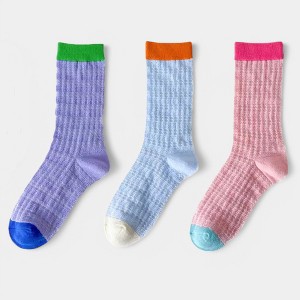 Anna-Kaci Women's Textured Knit Crew Socks with Color Block Cuffs and Toe Accents - 1 of 4