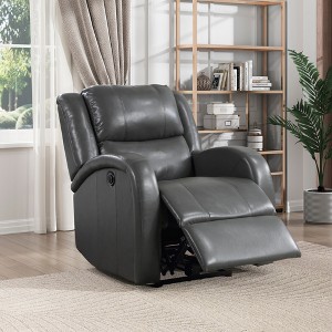 Faux Leather Power Recliner Chair 1pc, Modern Living Room, Solid Wood Frame, Plush Seating, One-Touch Adjustable - 1 of 4