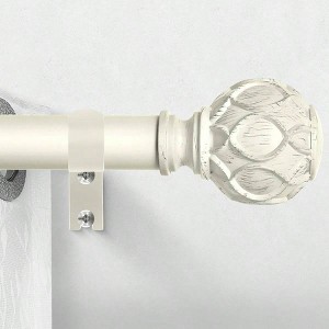 White Curtain Rods Farmhouse Boho Decorative Drapery Rods for Bedroom Living Room Heavy Duty Adjustable Antique White - 1 of 4