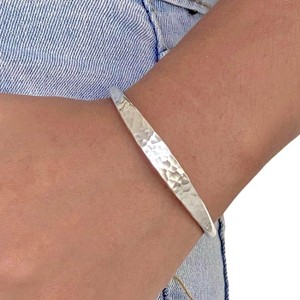 Hammered Sterling Silver Cuff Bracelet, Handmade Minimalist 1/4 Inch Wide 6.5 Inch Long, Solid Gift for Her - 1 of 4
