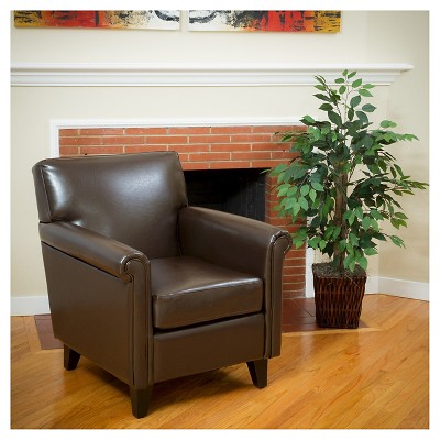 Leeds Classic Club Chair Brown - Christopher Knight Home: Bonded Leather, Comfy, Elegant Design