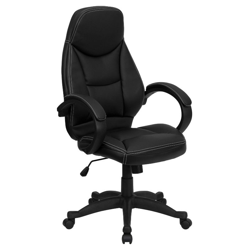 Emma and Oliver High Back Black LeatherSoft Curved Back Swivel Ergonomic Office Chair-Loop Arms, 1 of 5