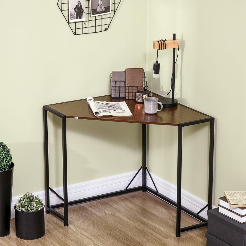 HOMCOM Space-Saving Small Corner Desk & Triangle Vanity Table, Computer Desk with Metal Frame, Writing Desk Corner Office Desk Workstation, 2 of 7