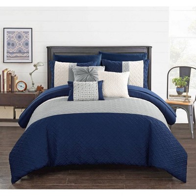 Queen 10pc Arza Bed In A Bag Comforter Set Navy - Chic Home Design