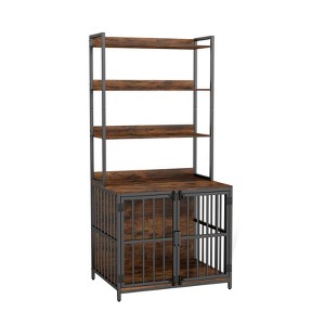 Tangkula 31.5" Dog Crate Furniture w/ Storage Shelves & 2 Doors for Small & Medium Dogs - 1 of 4