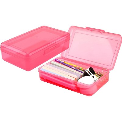 Fmeida Pencil Box, Large Capacity Clear Pencil Case, 1 Pack Hard Pencil Case, Clear Crayon Box with Snap-tight Lid Stackable Design