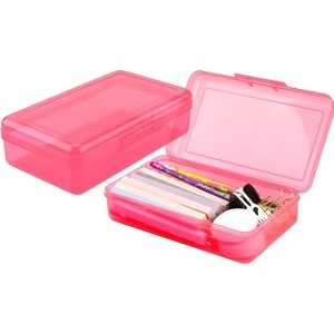 Fmeida Pencil Box, Large Capacity Clear Pencil Case, 1 Pack Hard Pencil Case, Clear Crayon Box with Snap-tight Lid Stackable Design - 1 of 4