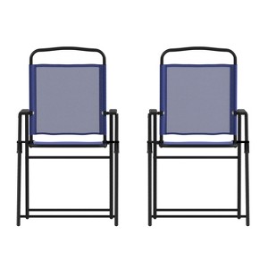 Emma and Oliver Set of 2 Textilene Folding Sling Style Patio Chairs with Armrests - 1 of 4
