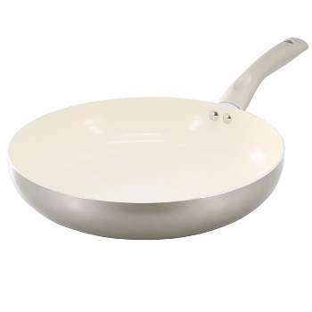 Oster Newcrest 12 Inch Ceramic Nonstick Round Aluminum Frying Pan in Taupe With Soft Grip Handle