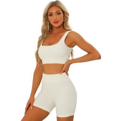 Allegra K Women's Gym Yoga Bra High Waisted Shorts Workout Sets