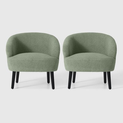 WestinTrends Alexandria 29" Wide Mid Century Modern Faux Shearling Barrel Accent Arm Chair (Set of 2)
