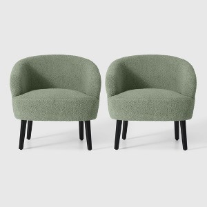 WestinTrends Alexandria 29" Wide Mid Century Modern Faux Shearling Barrel Accent Arm Chair (Set of 2) - 1 of 4