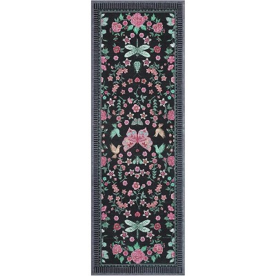 Modern Floral Machine Washable Non-Slip Runner Rug - Low Pile Waterproof Carpet for Kitchen, Entryway, Bathroom, Laundry & Dorm