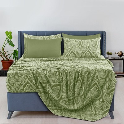 6 Piece Sheet Sets Paisley Printed Sheets Set Ultra Soft Deep Pocket Microfiber Bed Sheets - Lux Decor Collection