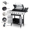 4-Burner Propane Gas BBQ Grill with Side Burner, 46790BTU Output With Enameled Cast Iron Cooking Grids For Outdoor Barbecue, Stainless Steel - 2 of 4