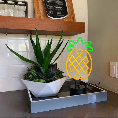 Large Yellow and Green Pineapple Neon Glass Desk Light