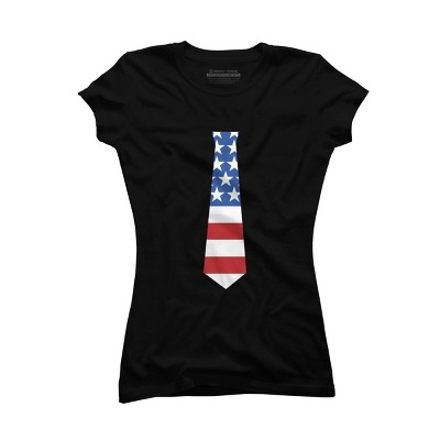 Junior's Design By Humans Fourth Of July Simple American Flag Tie By FreshDressedTees T-Shirt