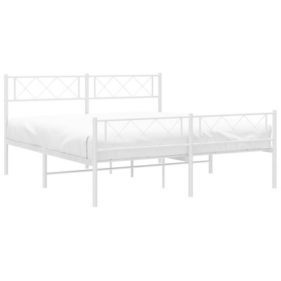 vidaXL Modern Metal Bed Frame with Supportive Slats, Headboard, Footboard