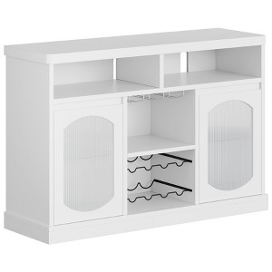 YESFASHION Modern coffee bar cabinet with 2 glass doors, adjustable shelves, with wine rack, white dining room cabinet for living room, dining room - 1 of 4