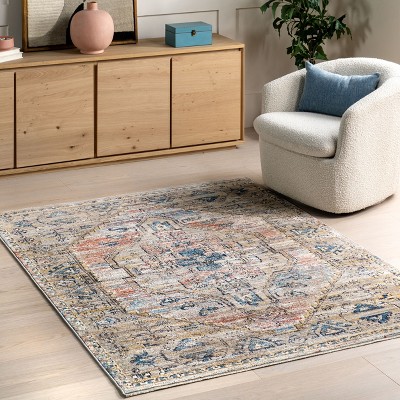 Blue Traditional Medallion Fringe Area Rug, 2'6" x 10'