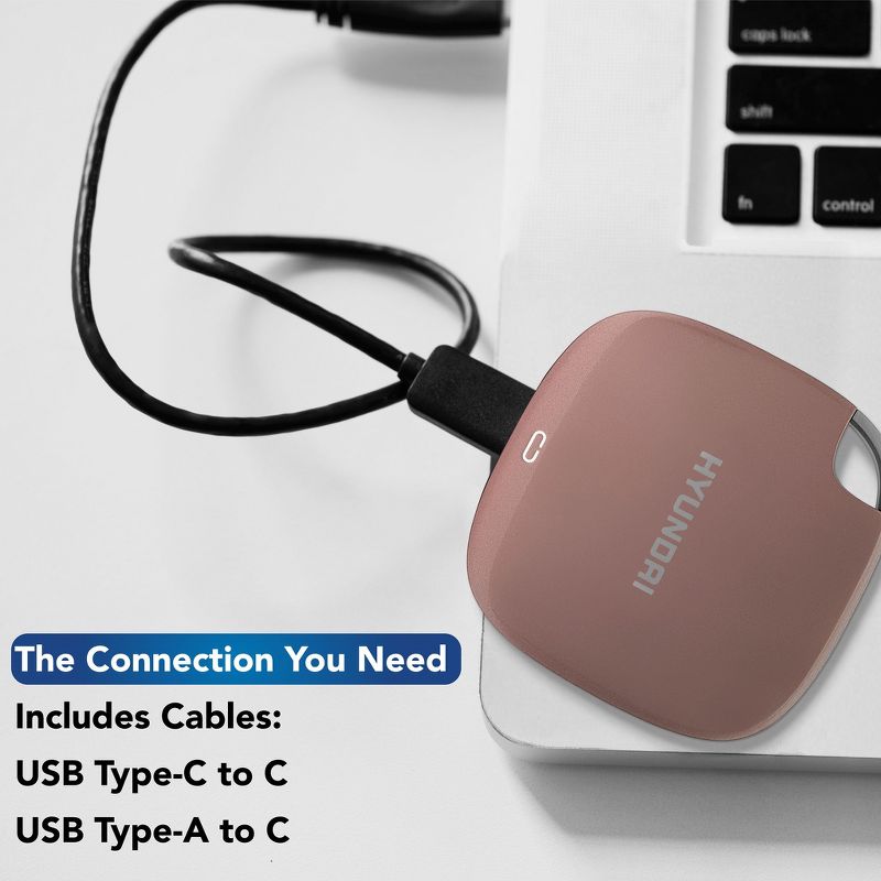 Hyundai 2TB Ultra Portable External SSD for PC/Mac/Mobile, USB-C USB 3.1 - Rose Gold (HTESD2048RG), 4 of 5
