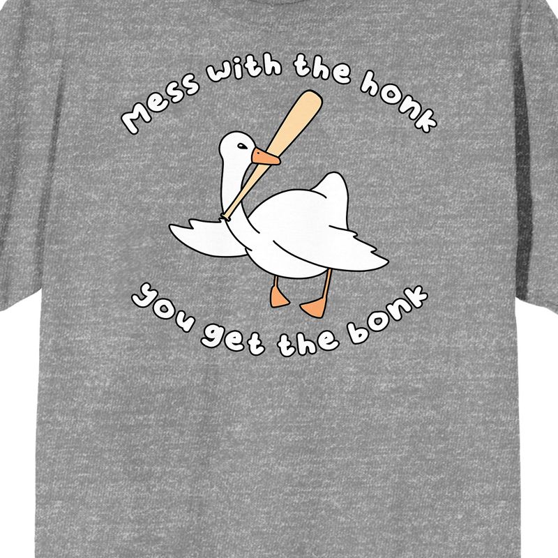Honk Honk Am Meme Goose With Baseball Bat "Mess With the Honk, Get the Bonk" Unisex Heather Gray Graphic Tee, 2 of 4