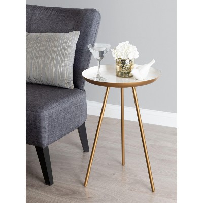 Laranya 18.5" Round White and Gold Metal Side Table