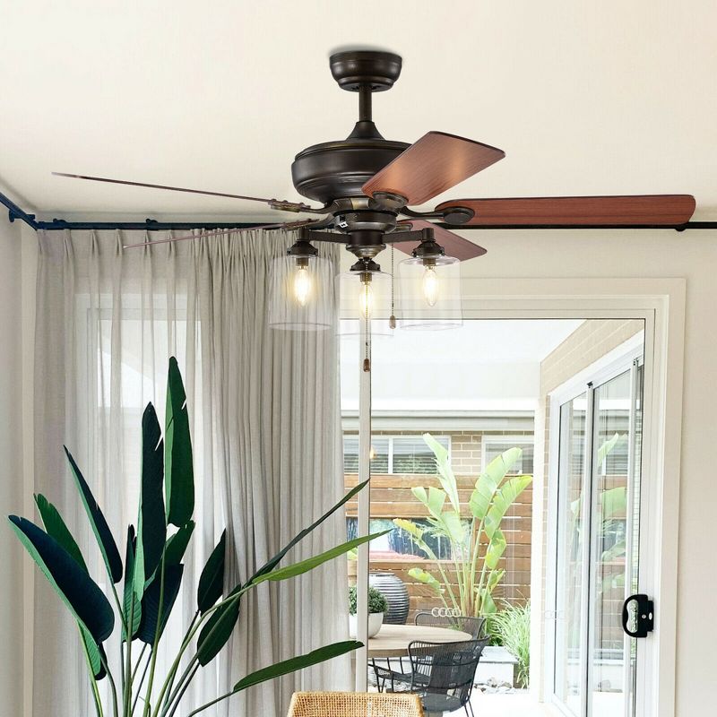 Costway 52'' Ceiling Fan Light 5 Bronze Finished Reversible Blades w/Pull Chain, 2 of 11