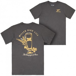 Mens Miller High Life The Champagne of Beers Gart Dyed Grey Front and Back T-Shirt - 1 of 4