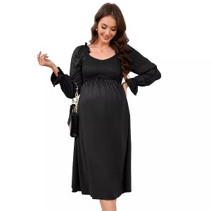 Clearlove Women's Maternity Dress Ruffle Long Sleeve Pregnancy Clothes Dress - 1 of 4