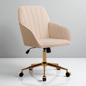 Mshliw Ergonomic Velvet Swivel Office Chair with Adjustable Height, Dining Chair, Gold Metal Base and Lumbar Support for Home or Office - 1 of 4
