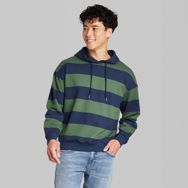 Men&#39;s Striped Fleece Hooded Sweatshirt - Original Use&#8482; Dark Green, 2 of 4