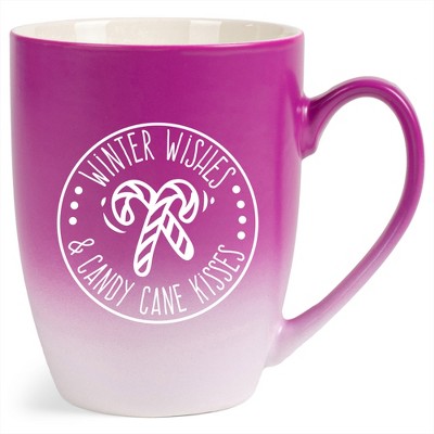 Elanze Designs Winter Wishes & Candy Cane Kisses Two Toned Ombre Matte Pink and White 12 ounce Ceramic Stoneware Coffee Cup Mug