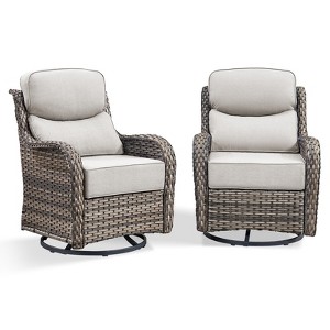 POCASSY Outdoor Swivel Rocker Patio Swivel Chairs Set of 2, 6" Thick Cushions All Weather Gray Wicker Swivel Glider Chairs with High Back for Porch - 1 of 4