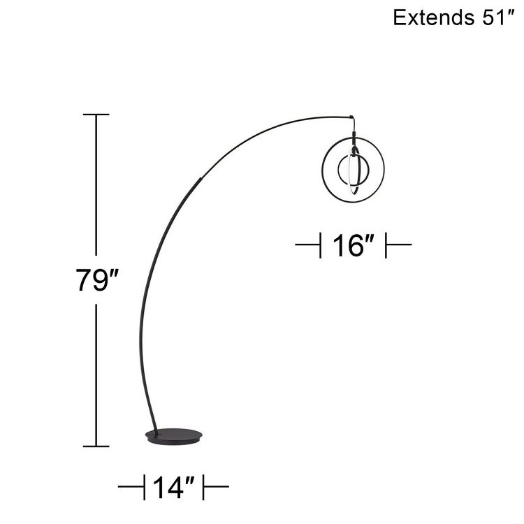 Possini Euro Design Allura Modern 79" Tall Arc Floor Lamp Matte Black Metal 3-Ring Swivel LED Light for Living Room Reading Bedroom House, 4 of 9