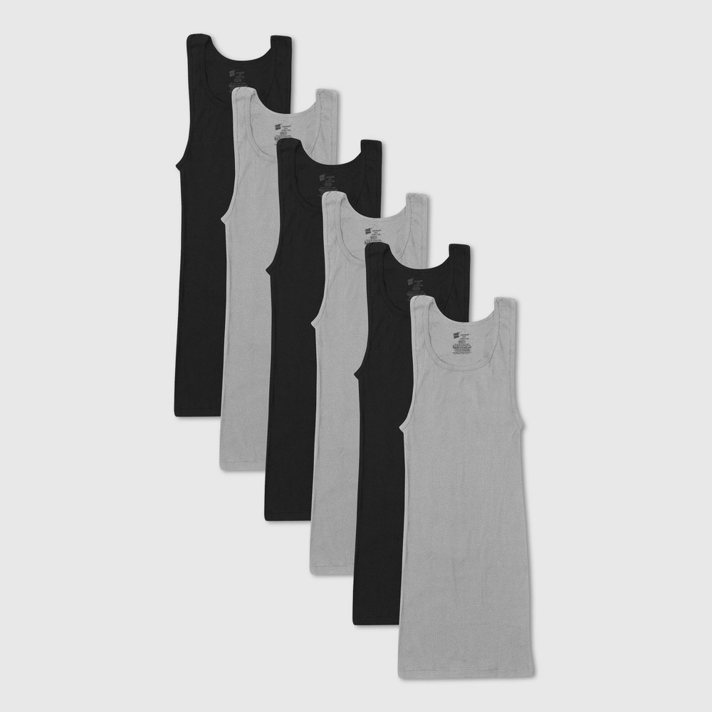 Hanes Men's Value Pack Black/Grey Tank Undershirts, 6 Pack