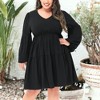 Anna-Kaci Women's Plus Size Tunic V Neck Long Sleeve Smocked Casual Loose Shift Dresses - 3 of 4