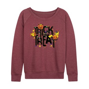 Women's - Pokémon - Trick Or Treat Lightweight French Terry Wide Neck Long Sleeve Graphic Shirt - 1 of 4