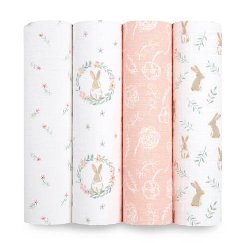 Aden+anais Essentials 100% Cotton Swaddles - Blushing Bunnies