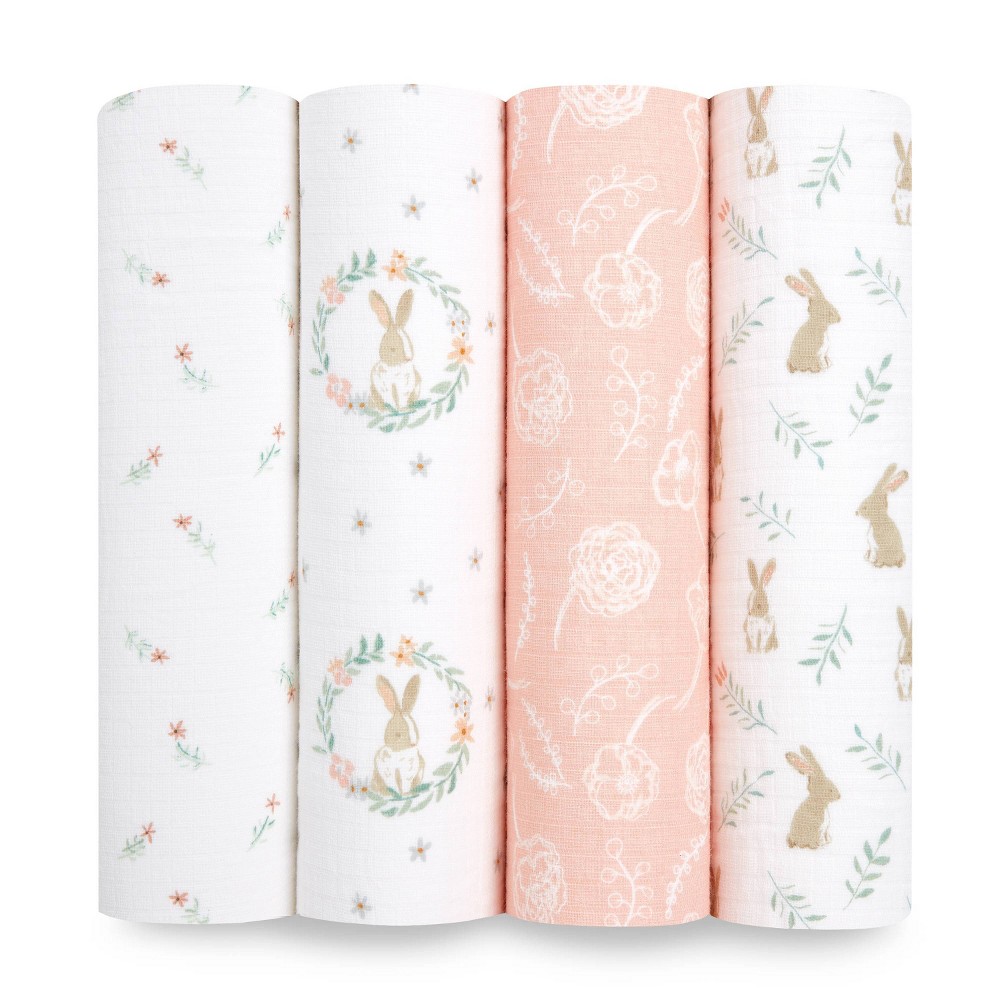 aden+anais Essentials 100% Cotton Swaddles - Blushing Bunnies - 4pk