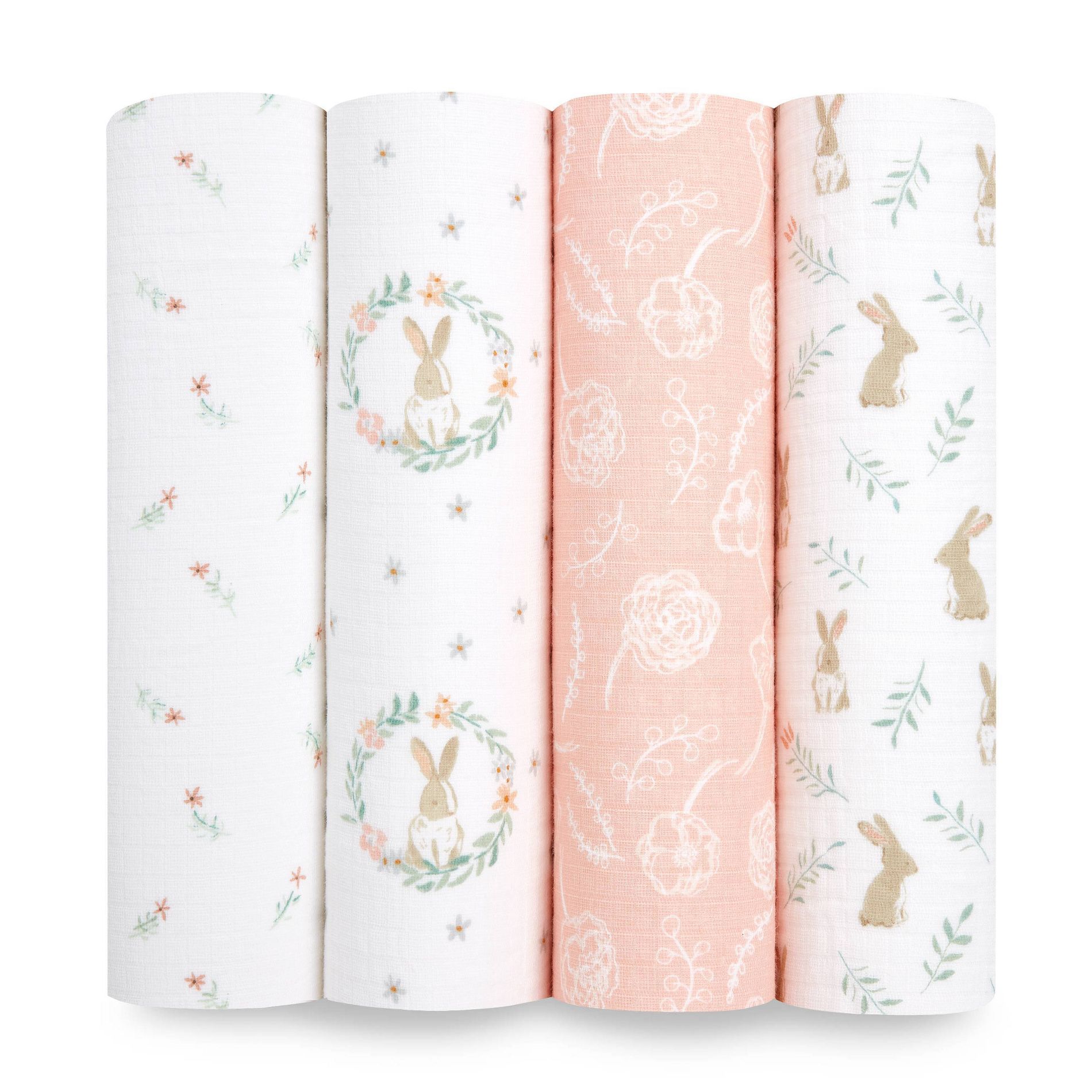 aden + anais essentials Muslin Swaddle Blankets - Blushing Bunnies - 4pk