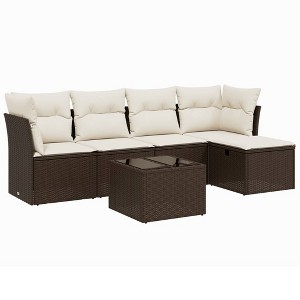 vidaXL 6 Piece Patio Sofa Set with Cushions Brown and Cream Poly Rattan - Without Storage 6 Items - 1 of 4