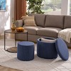 VYNXARIA Multi-Functional Ottoman Set: Ottoman & Table Combo with Drum Stool and Storage - Dark Blue - 3 of 4