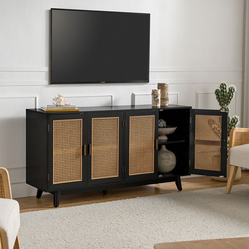 Buthrotos Living Room Solid Wood TV Stand for TVs up to 65"  With 4 rattan doors | KARAT HOME, 4 of 11
