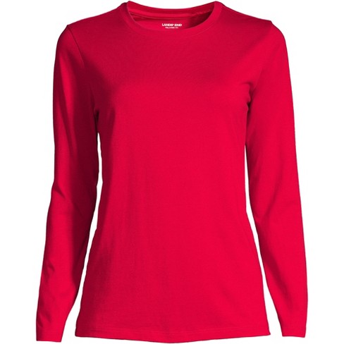 Lands' End Women's Relaxed Supima Cotton Long Sleeve Crewneck T-Shirt -  Large - Rich Red
