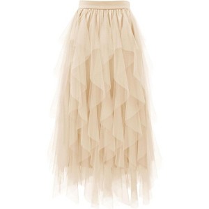 Women's A-Line Tulle Skirt - Tiered Midi Length with High Elastic Waist - 1 of 4