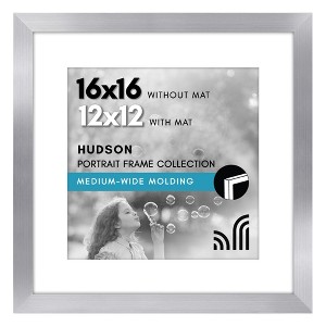 Americanflat 16x16 Picture Frame with Polished Plexiglass - Use as 12x12 Frame with Mat or 16x16 Frame Without Mat - Hudson Collection - Silver - 1 of 4