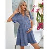Maternity Swiss Dot Dress Summer V Neck Short Sleeve Button Down Mini Dress Baby Shower Photoshoot with Pockets - 3 of 4