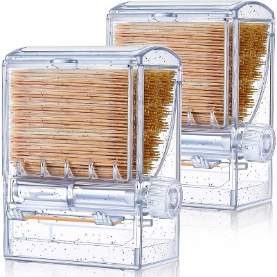 2 Pieces Toothpick Dispenser Creative Clear Knob Switch Acrylic Toothpick Holder Automatic Box for Table & Kitchen
